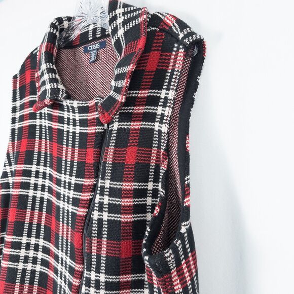 Chaps Asymmetric Zip Plaid Sweater Vest Womens 2X Cotton Knit Preppy Cabincore - Picture 5 of 15